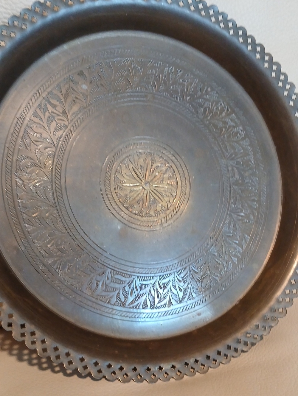 Ornate Decorative Brass Serving Tray Dark Patina